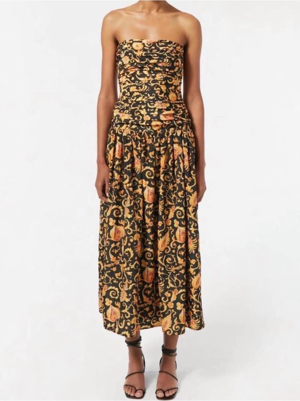 RHODE Selma Baroque-Print Strapless Midi Dress Size 6 NWT